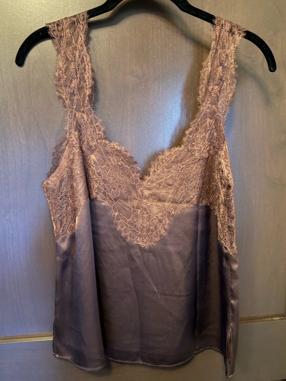 Cami NYC brown silk and lace top XS